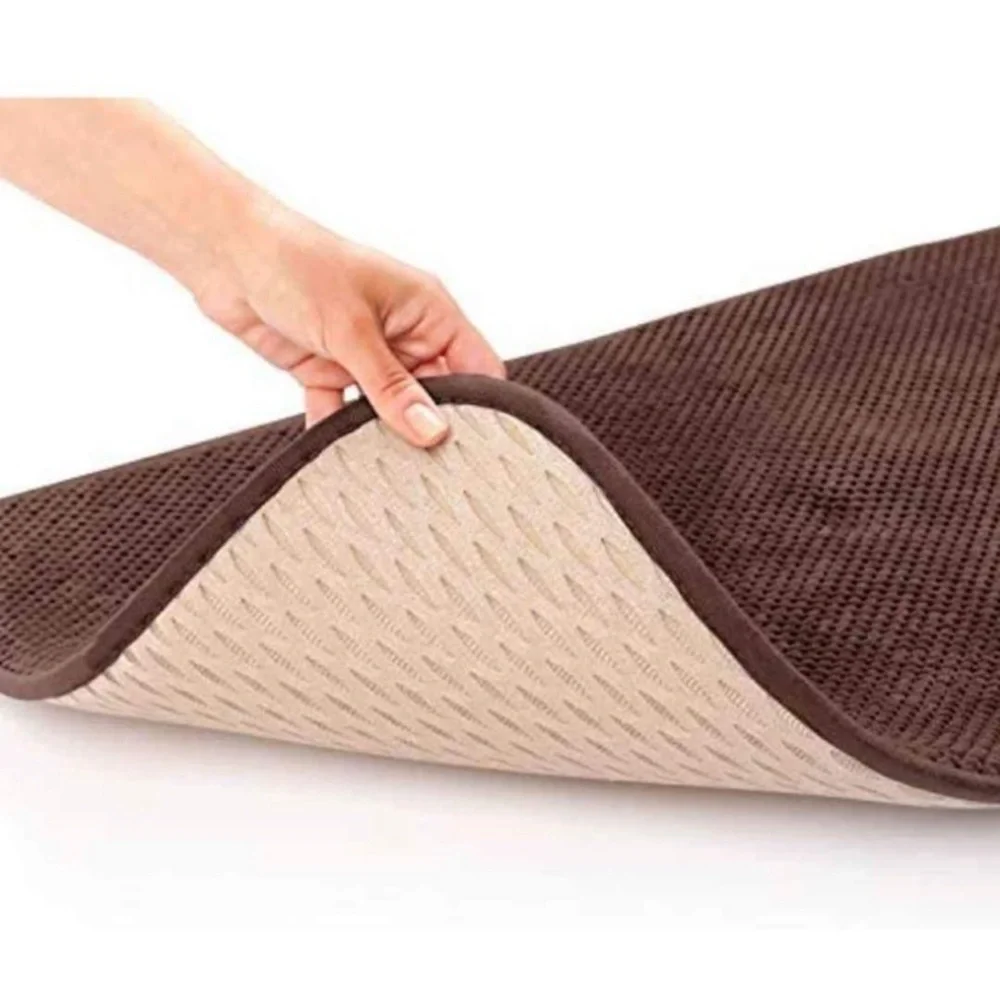 Absorbent Memory Foam Bath Mat, Non Slip Cozy Microfiber (17”x24”) Brown